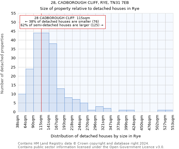 28, CADBOROUGH CLIFF, RYE, TN31 7EB: Size of property relative to detached houses in Rye