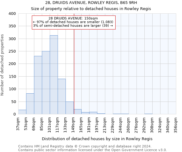 28, DRUIDS AVENUE, ROWLEY REGIS, B65 9RH: Size of property relative to detached houses in Rowley Regis