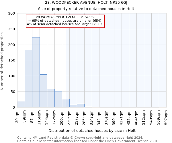 28, WOODPECKER AVENUE, HOLT, NR25 6GJ: Size of property relative to detached houses in Holt