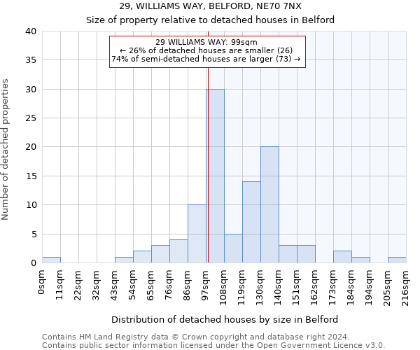 29, WILLIAMS WAY, BELFORD, NE70 7NX: Size of property relative to detached houses in Belford