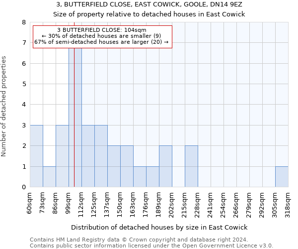 3, BUTTERFIELD CLOSE, EAST COWICK, GOOLE, DN14 9EZ: Size of property relative to detached houses in East Cowick