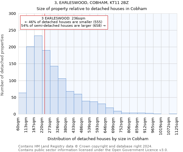 3, EARLESWOOD, COBHAM, KT11 2BZ: Size of property relative to detached houses in Cobham