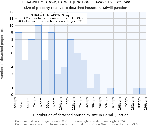 3, HALWILL MEADOW, HALWILL JUNCTION, BEAWORTHY, EX21 5PP: Size of property relative to detached houses in Halwill Junction