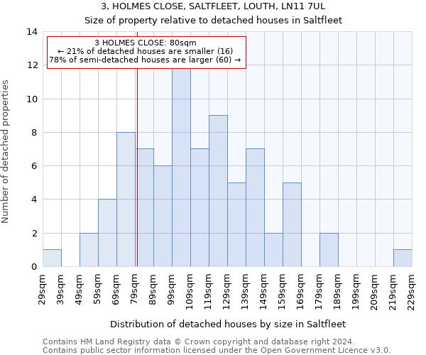 3, HOLMES CLOSE, SALTFLEET, LOUTH, LN11 7UL: Size of property relative to detached houses in Saltfleet