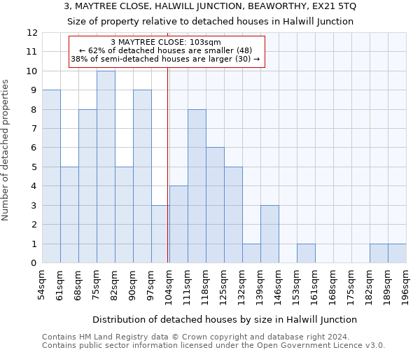 3, MAYTREE CLOSE, HALWILL JUNCTION, BEAWORTHY, EX21 5TQ: Size of property relative to detached houses in Halwill Junction