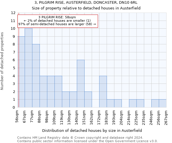 3, PILGRIM RISE, AUSTERFIELD, DONCASTER, DN10 6RL: Size of property relative to detached houses in Austerfield