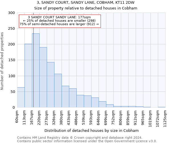 3, SANDY COURT, SANDY LANE, COBHAM, KT11 2DW: Size of property relative to detached houses in Cobham