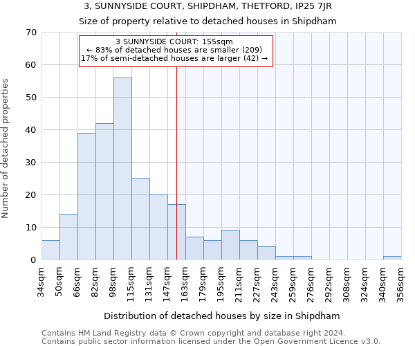 3, SUNNYSIDE COURT, SHIPDHAM, THETFORD, IP25 7JR: Size of property relative to detached houses in Shipdham