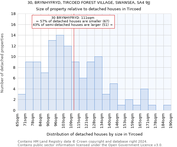 30, BRYNHYFRYD, TIRCOED FOREST VILLAGE, SWANSEA, SA4 9JJ: Size of property relative to detached houses in Tircoed