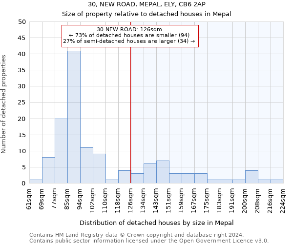 30, NEW ROAD, MEPAL, ELY, CB6 2AP: Size of property relative to detached houses in Mepal