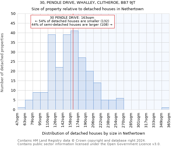 30, PENDLE DRIVE, WHALLEY, CLITHEROE, BB7 9JT: Size of property relative to detached houses in Nethertown