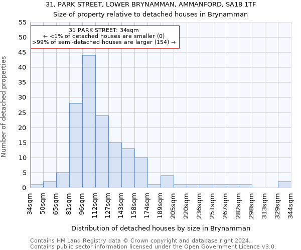 31, PARK STREET, LOWER BRYNAMMAN, AMMANFORD, SA18 1TF: Size of property relative to detached houses in Brynamman