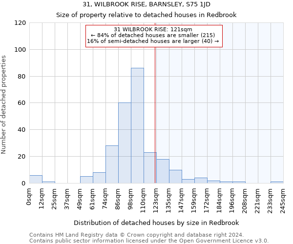 31, WILBROOK RISE, BARNSLEY, S75 1JD: Size of property relative to detached houses in Redbrook