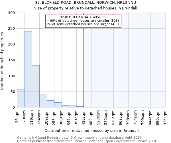 32, BLOFIELD ROAD, BRUNDALL, NORWICH, NR13 5NU: Size of property relative to detached houses in Brundall