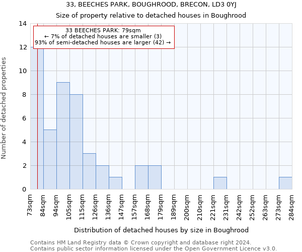 33, BEECHES PARK, BOUGHROOD, BRECON, LD3 0YJ: Size of property relative to detached houses in Boughrood