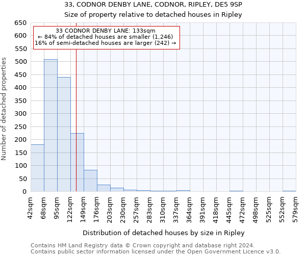 33, CODNOR DENBY LANE, CODNOR, RIPLEY, DE5 9SP: Size of property relative to detached houses in Ripley