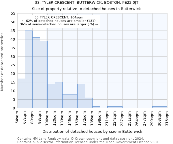 33, TYLER CRESCENT, BUTTERWICK, BOSTON, PE22 0JT: Size of property relative to detached houses in Butterwick