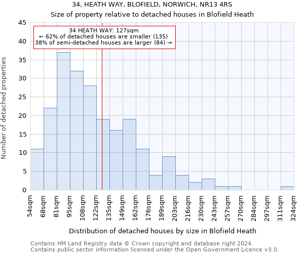 34, HEATH WAY, BLOFIELD, NORWICH, NR13 4RS: Size of property relative to detached houses in Blofield Heath