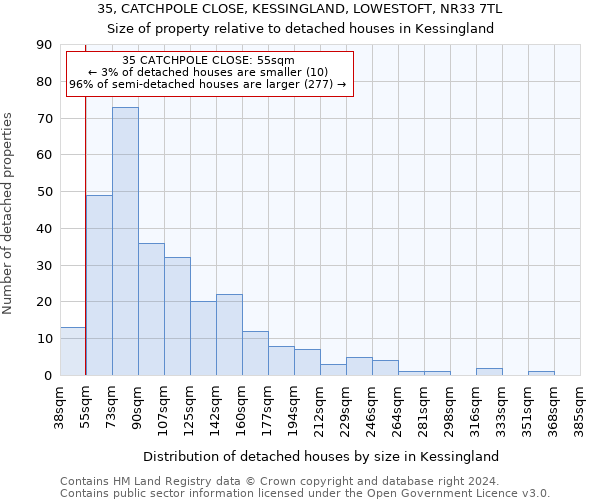 35, CATCHPOLE CLOSE, KESSINGLAND, LOWESTOFT, NR33 7TL: Size of property relative to detached houses in Kessingland