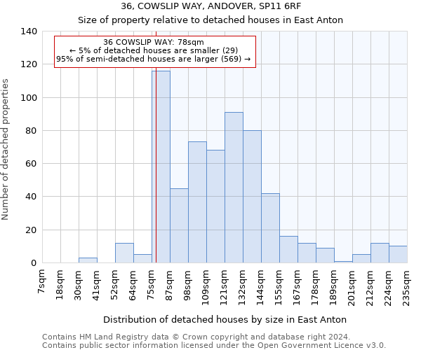 36, COWSLIP WAY, ANDOVER, SP11 6RF: Size of property relative to detached houses in East Anton