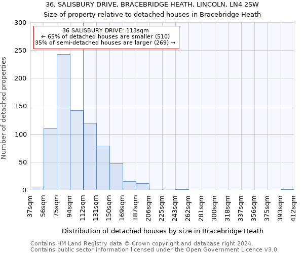 36, SALISBURY DRIVE, BRACEBRIDGE HEATH, LINCOLN, LN4 2SW: Size of property relative to detached houses in Bracebridge Heath