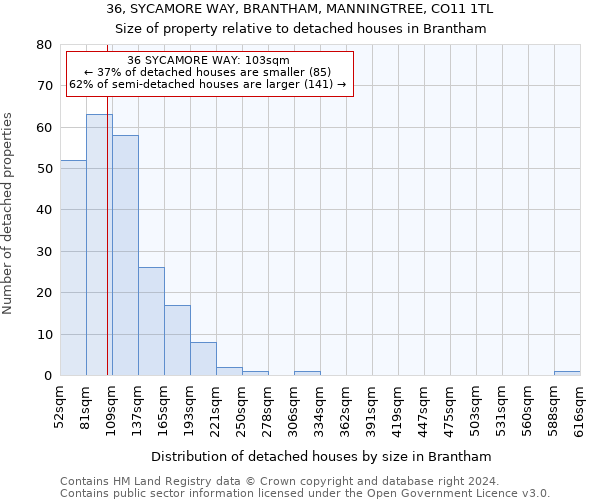 36, SYCAMORE WAY, BRANTHAM, MANNINGTREE, CO11 1TL: Size of property relative to detached houses in Brantham