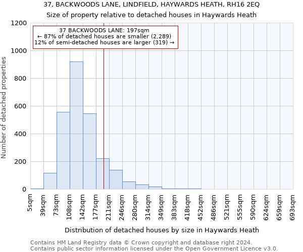 37, BACKWOODS LANE, LINDFIELD, HAYWARDS HEATH, RH16 2EQ: Size of property relative to detached houses in Haywards Heath