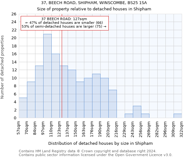 37, BEECH ROAD, SHIPHAM, WINSCOMBE, BS25 1SA: Size of property relative to detached houses in Shipham