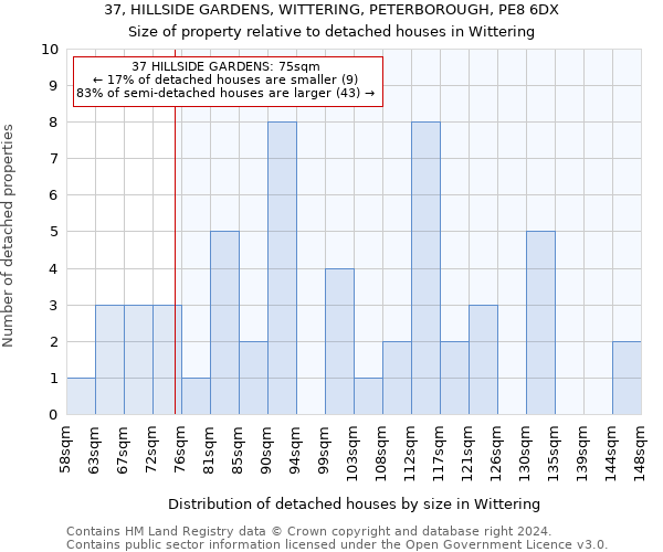 37, HILLSIDE GARDENS, WITTERING, PETERBOROUGH, PE8 6DX: Size of property relative to detached houses in Wittering