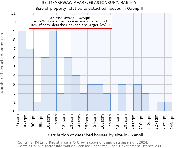 37, MEAREWAY, MEARE, GLASTONBURY, BA6 9TY: Size of property relative to detached houses in Oxenpill