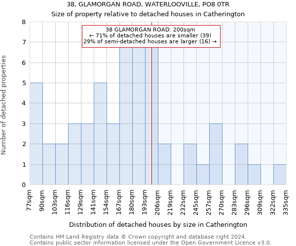 38, GLAMORGAN ROAD, WATERLOOVILLE, PO8 0TR: Size of property relative to detached houses in Catherington