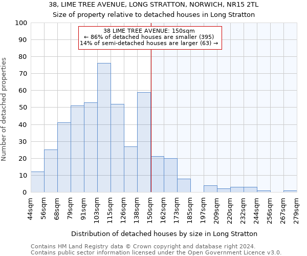 38, LIME TREE AVENUE, LONG STRATTON, NORWICH, NR15 2TL: Size of property relative to detached houses in Long Stratton