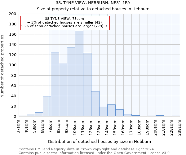 38, TYNE VIEW, HEBBURN, NE31 1EA: Size of property relative to detached houses in Hebburn