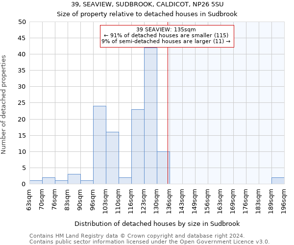 39, SEAVIEW, SUDBROOK, CALDICOT, NP26 5SU: Size of property relative to detached houses in Sudbrook