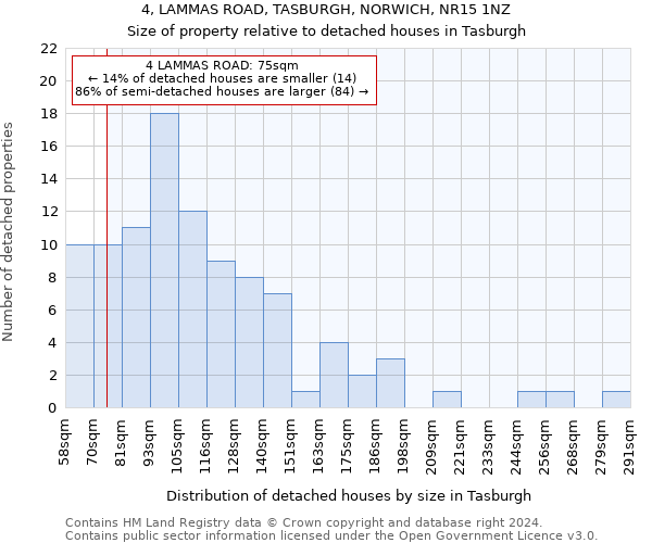 4, LAMMAS ROAD, TASBURGH, NORWICH, NR15 1NZ: Size of property relative to detached houses in Tasburgh