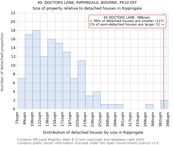 40, DOCTORS LANE, RIPPINGALE, BOURNE, PE10 0ST: Size of property relative to detached houses in Rippingale