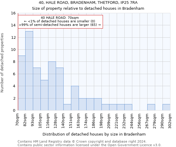 40, HALE ROAD, BRADENHAM, THETFORD, IP25 7RA: Size of property relative to detached houses in Bradenham