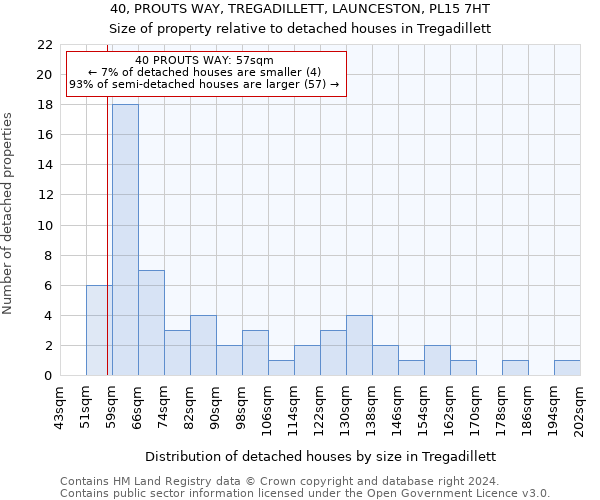 40, PROUTS WAY, TREGADILLETT, LAUNCESTON, PL15 7HT: Size of property relative to detached houses in Tregadillett