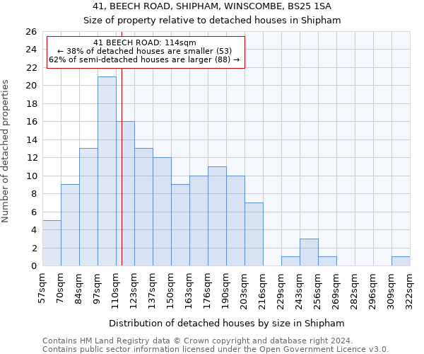 41, BEECH ROAD, SHIPHAM, WINSCOMBE, BS25 1SA: Size of property relative to detached houses in Shipham