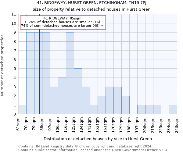 41, RIDGEWAY, HURST GREEN, ETCHINGHAM, TN19 7PJ: Size of property relative to detached houses in Hurst Green