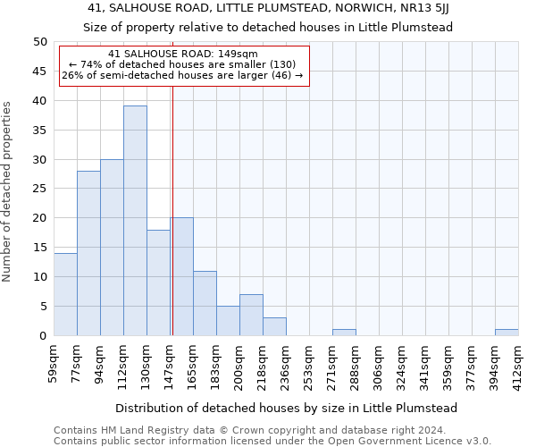 41, SALHOUSE ROAD, LITTLE PLUMSTEAD, NORWICH, NR13 5JJ: Size of property relative to detached houses in Little Plumstead