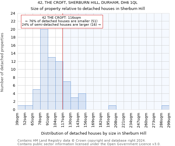 42, THE CROFT, SHERBURN HILL, DURHAM, DH6 1QL: Size of property relative to detached houses in Sherburn Hill