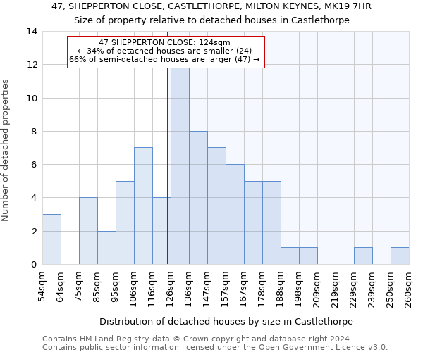 47, SHEPPERTON CLOSE, CASTLETHORPE, MILTON KEYNES, MK19 7HR: Size of property relative to detached houses in Castlethorpe