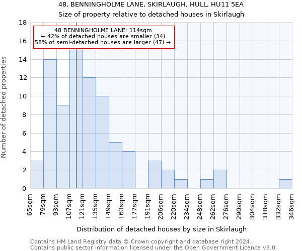 48, BENNINGHOLME LANE, SKIRLAUGH, HULL, HU11 5EA: Size of property relative to detached houses in Skirlaugh