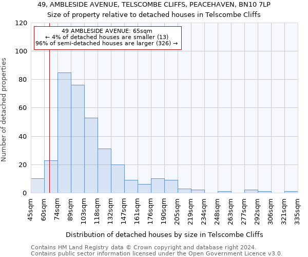 49, AMBLESIDE AVENUE, TELSCOMBE CLIFFS, PEACEHAVEN, BN10 7LP: Size of property relative to detached houses in Telscombe Cliffs