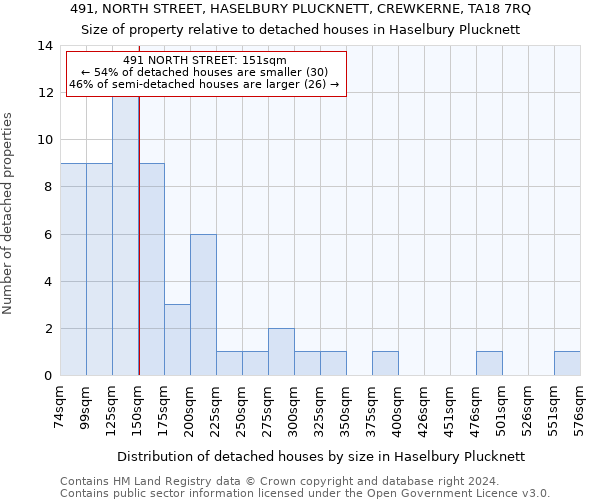 491, NORTH STREET, HASELBURY PLUCKNETT, CREWKERNE, TA18 7RQ: Size of property relative to detached houses in Haselbury Plucknett