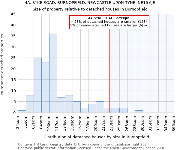 4A, SYKE ROAD, BURNOPFIELD, NEWCASTLE UPON TYNE, NE16 6JE: Size of property relative to detached houses in Burnopfield