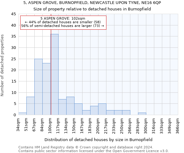 5, ASPEN GROVE, BURNOPFIELD, NEWCASTLE UPON TYNE, NE16 6QP: Size of property relative to detached houses in Burnopfield