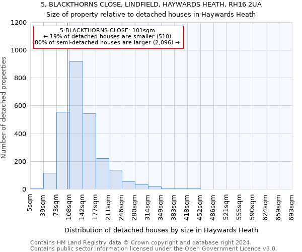 5, BLACKTHORNS CLOSE, LINDFIELD, HAYWARDS HEATH, RH16 2UA: Size of property relative to detached houses in Haywards Heath