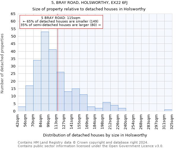 5, BRAY ROAD, HOLSWORTHY, EX22 6FJ: Size of property relative to detached houses in Holsworthy